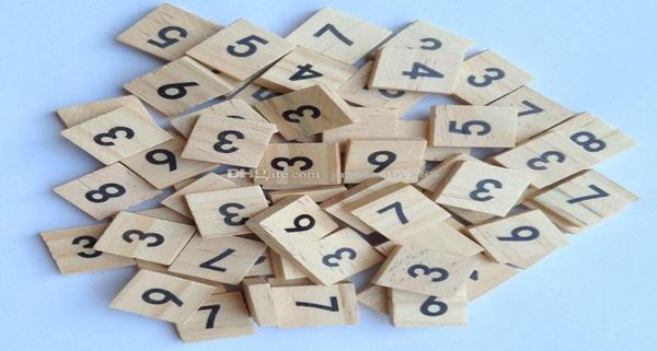 100 pezzi set numeri arabi in legno Scrabble Piastrelle numeri digitali neri per artigianato in legno C33615074212