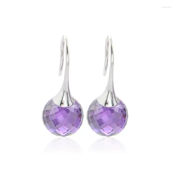 Brincos pendurados 925 prata esterlina manhã orvalho com roxo cz moda gota serve para todas as joias europeias para mulheres