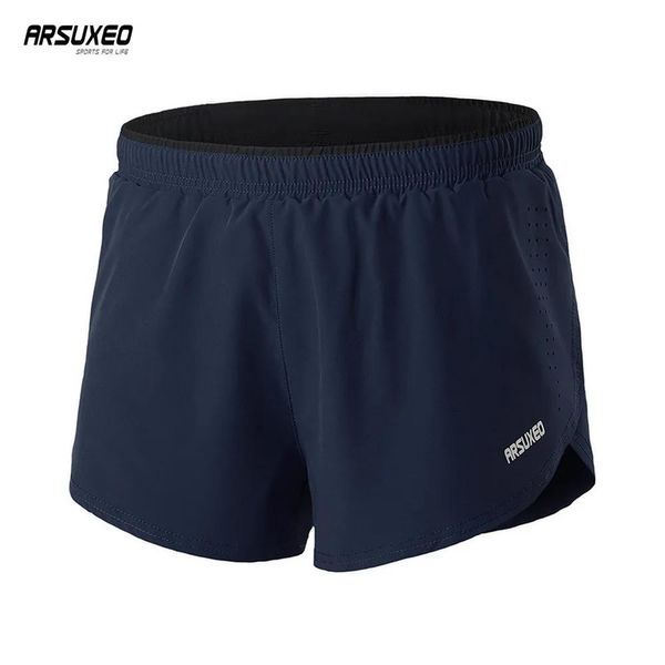 Calças Arsuxeo Men Sports Running Shorts 2 em 1 Com Liner Gym Training Exercício