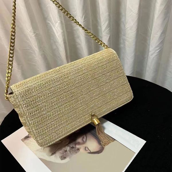 Damen Designer Umhängetaschen Leder Umhängetasche Kettentasche Reine Farbe Damenhandtasche Baguette Handtasche Lady Verstellbarer Riemen Umhängetaschen Luxus Lafite Grass Straw