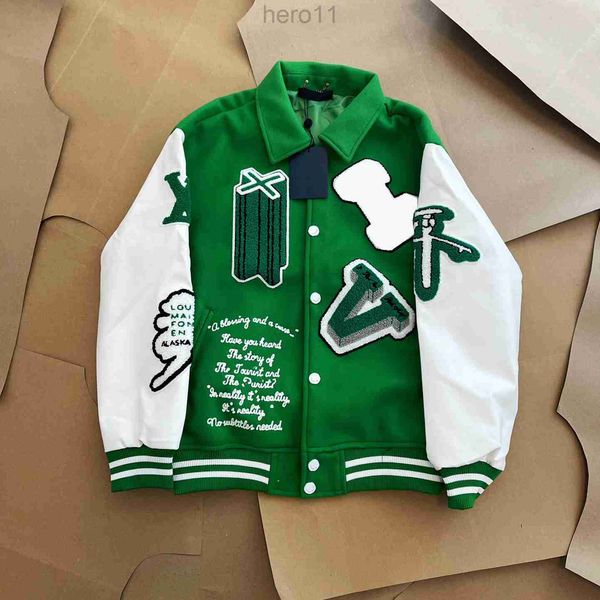 Jaquetas masculinas Marca de moda Mens Mulheres Jaqueta L Vintage Solto Manga Longa Verde Beisebol Homem Hip Hop Outono Varsity Casual Bomber Quente HSP7