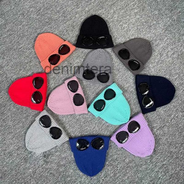 Beanie Cp Bonnet Şirketi Erkek Şapka İki Lens Kapakları Kış Örme Şapkalar Goggles Gözlük Erkekler Beanies Kafatası Açık Kadın Unieseks Siyah Gri N2GR# Z2PZ