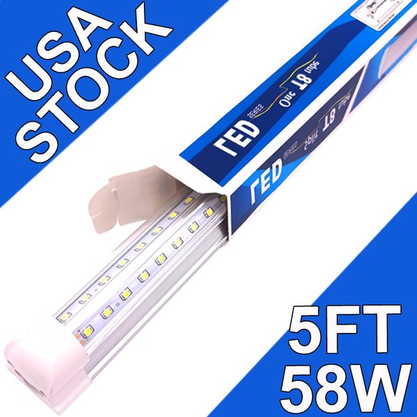 5FT LED Shop Light, 58W 5800LM 6500K, Clear Cover Linkable LED Tube Lights, V Shape Integrated T8 LED Lighting, LED Ceiling Lights for Garage Workshop usastock