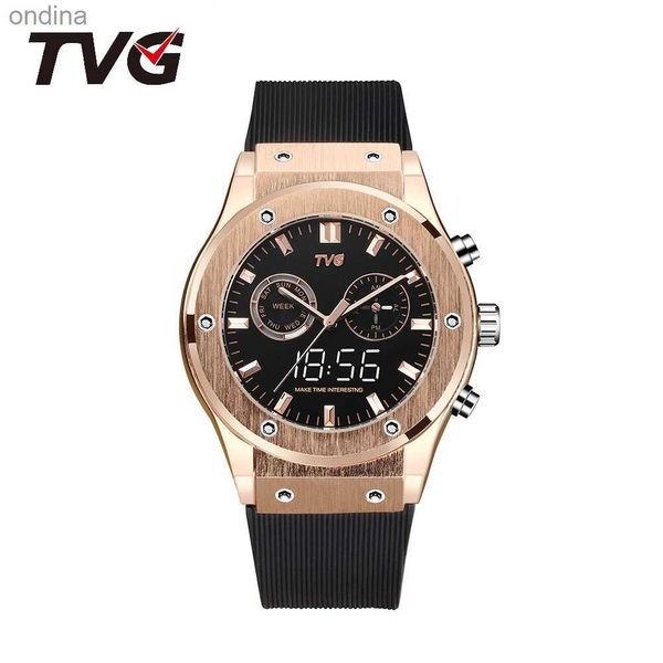 Outro luxo TVG impermeável de tela dupla nobre rosa cor de ouro combinando pulseira de silicone presente eletrônico negócios yq240122