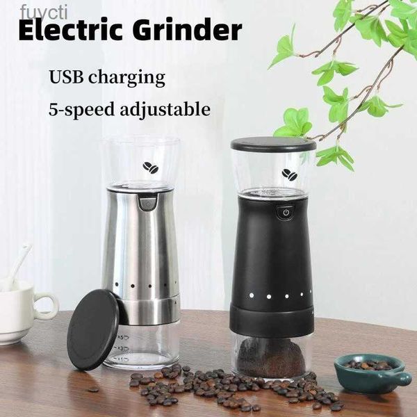 Kahve Yapıcıları 2023 Yeni Elektrikli Kahve Öğütücü USB Şarj Edilebilir Paslanmaz Çelik Manuel Kahve Maddesi Makine Fasulyesi Graders Mutfak Aksesuarları YQ240122