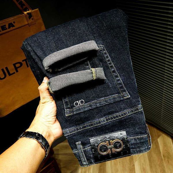 Designer homens jeans temporadas quatro marca de moda de luxo slim fit pés calças preto cinza estilo americano lavado zjvk