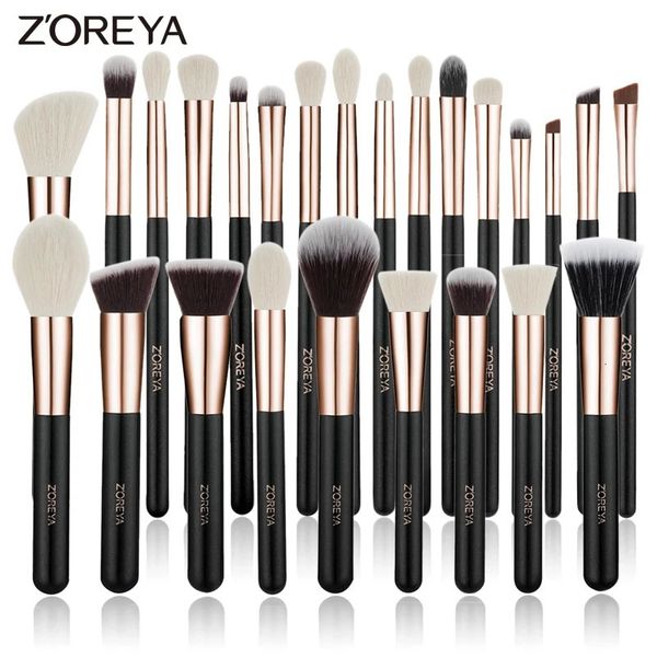 ZOREYA Pennelli trucco nero Set Pennelli per capelli naturali Fondotinta in polvere Sopracciglio Contorno Ombretto Pennelli per trucco maquiage 240119