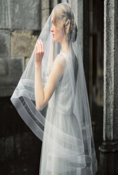 Doppio velo da sposa in nastro di crine di cavallo con fard Lunghezza punta delle dita Veli da sposa Lunghezza personalizzata Accessori da sposa Cerchio Veli a goccia 9237216