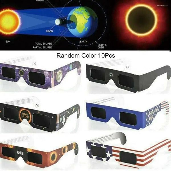 Sonnenbrille 10 Stück Direkter Blick auf die Sonne Sonnenfinsternis Brille Anti-UV Zufällige Farbe Sicherheitsschatten schützt die Augen 3D-Papier