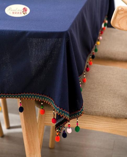Orgulhoso rosa azul marinho toalha de mesa tafellaken algodão linho toalhas de mesa criativa borla capa de mesa decoração de casamento t207640045