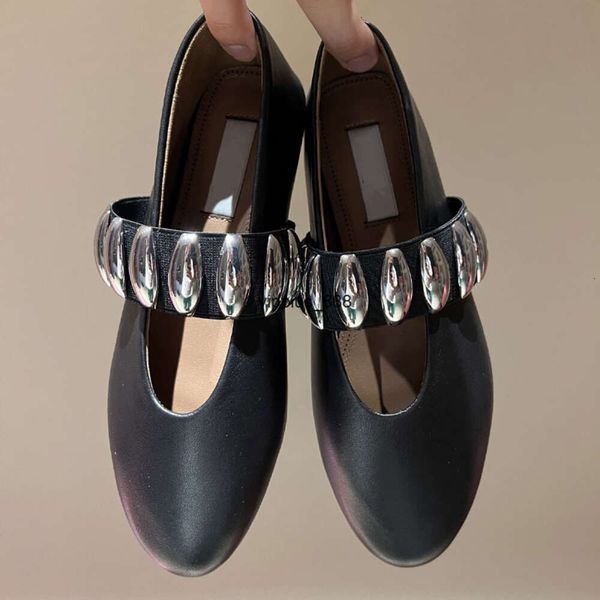 Designer de luxo mulheres ballet flats sapatos oco malha sandália mary couro genuíno jane sapatos mocassins cabeça redonda strass rebite fivela qualidade