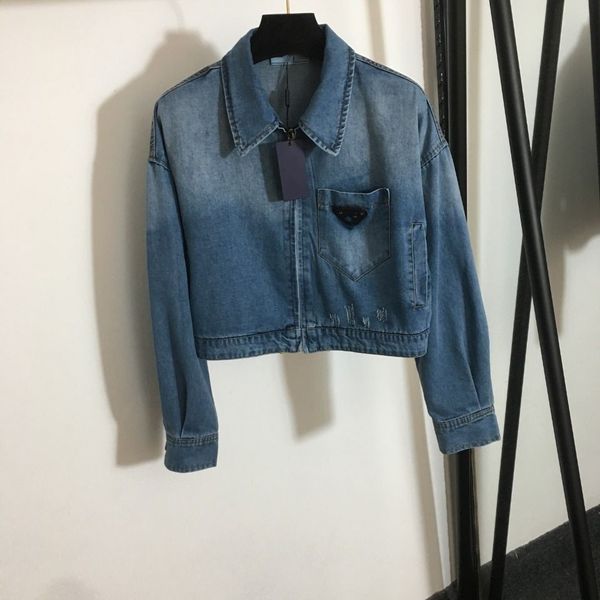 Primavera da donna nuovo colletto rovesciato denim jeans applique decorazione giacche a vita alta cappotto casacos