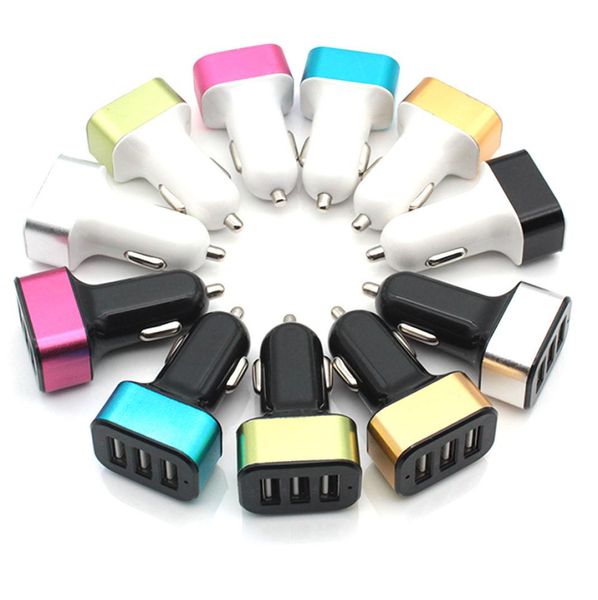 Portátil 3 portas usb carregador de carro cor aleatória 21a 1a telefones celulares carregamento rápido portas triplas carregadores automáticos adaptador 12v 24v9006432