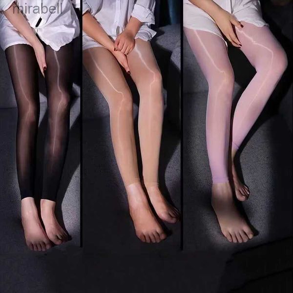 Socken Strumpfwaren Sexy dünne glatte Leggings Frauen Öl glänzende lange Strumpfhosen transparente Strümpfe schlanke elastische Bleistifthosen fingerlose Strumpfhosen YQ240122