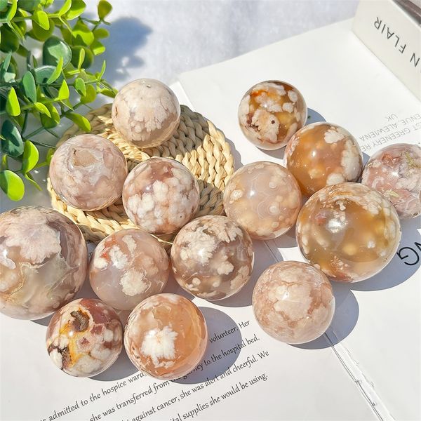 Reiki Healing Chakra Artigianato naturale Sakura Agata Sfera Perlina Quarzo Cristalli minerali Pietre preziose burattate Manipolo Decorazione della casa Dhgarden