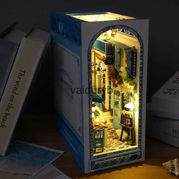 Mimarlık/DIY House Creative DIY ahşap kitap köşe raf ekleme minyatür kitleri deniz esintisi casa kitaplık bebek ev kitapçı dekor el yapımı hediyeler vaiduryb