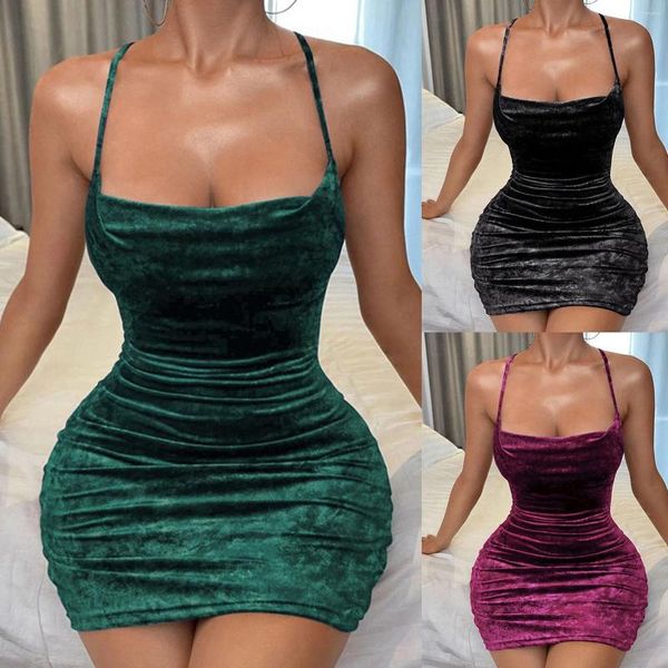 Mulheres sleepwear mulheres sexy camisola pijama verde veludo backless halter noite vestido lingerie nightwear erótico babydolls