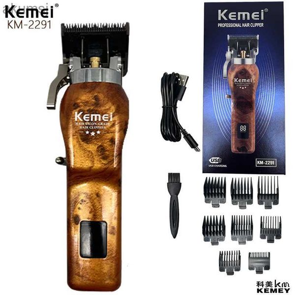 Máquina de cortar cabelo Kemei KM-2291 Tesoura elétrica profissional Nova moagem automática LCD Display digital USB Máquina de cortar cabelo Barbeador Vintage T9 YQ240122