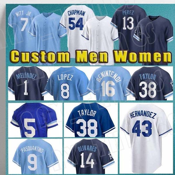 7 Bobby Witt Jr. 13 Maglie da baseball Salvador Perez 16 Bo Jackson 5 George Brett Royals Hunter Renfroe MJ Melendez Kansas City Nelson Velazquez Drew Waters Kyle Isbel