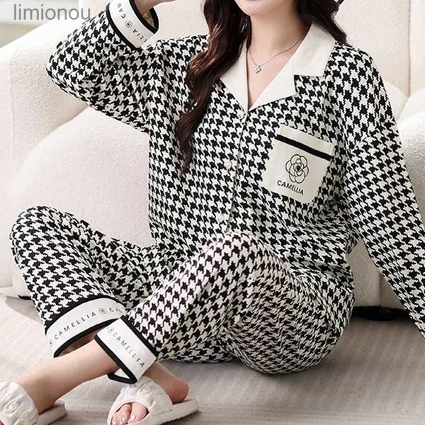 Damen Schlaf Lounge Kamelie Blume Winter New Chic Damen Pyjama Set Elegante Dame Umlegekragen Nachtwäsche Faux Baumwolle Frau Casual HomesuitsL240122