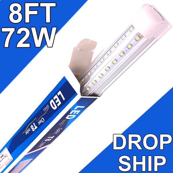 Luci da negozio a LED da 8 piedi 72W 96 pollici 7200 LM LED da incasso, lampada a tubo integrata T8 per soffitti luminosi da 8 piedi per negozi Illuminazione per garage usastock