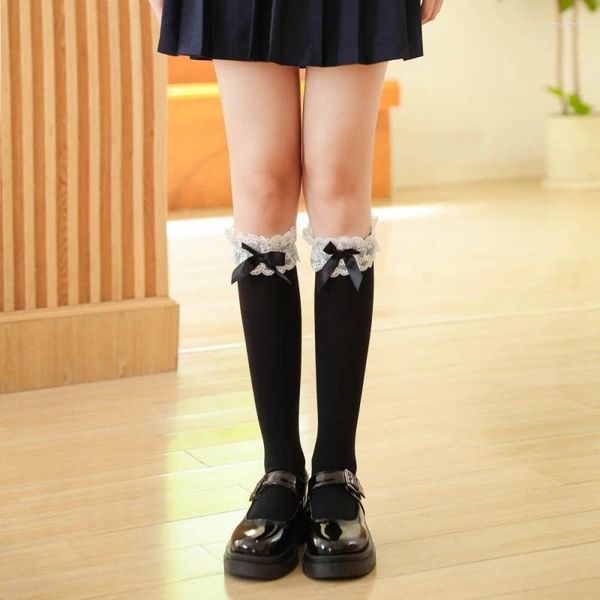 Kadın Çorap Lolita Dantel JK Çoraplar Yay Düğüm Buzağı Diz Yüksek Çorap Kızlar Öğrenci Uzun