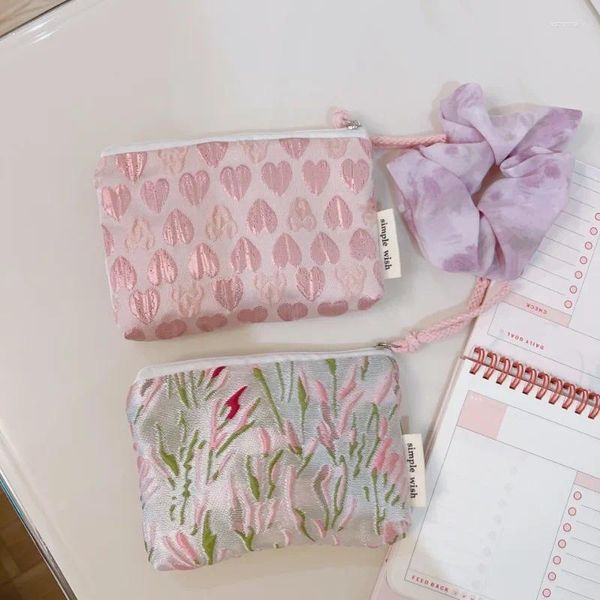 Sacos cosméticos 1 peça portátil saco de armazenamento de telefone para mulheres asethetic retro floral batom compõem meninas flor de viagem