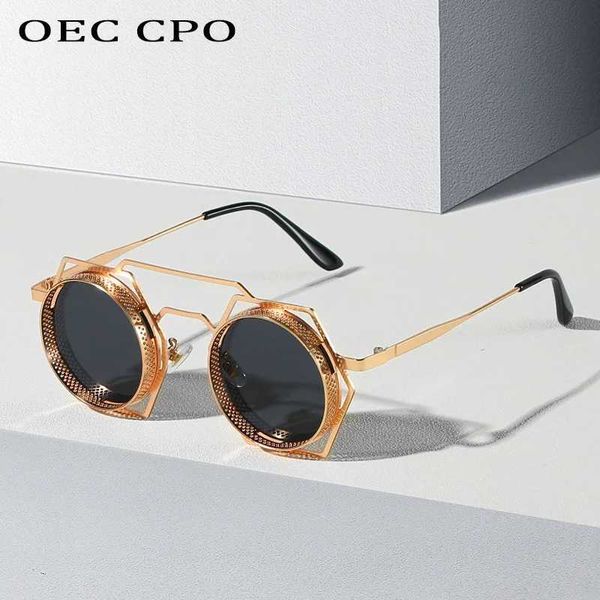 Óculos de sol OEC CPO Steampunk Round Sunglasses Mulheres Homens 2023 Malha de Metal Personalidade Óculos de Sol Feminino Óculos Goggle UV400 Shades Oculos YQ240120