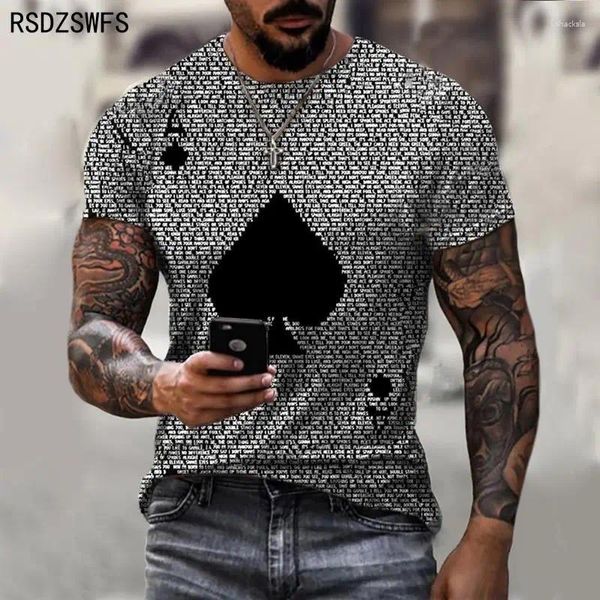 Camisas masculinas 2024 verão moda na moda homens rua poker na camisa 3d impressão de manga curta o-pescoço Printingxxs-5XL