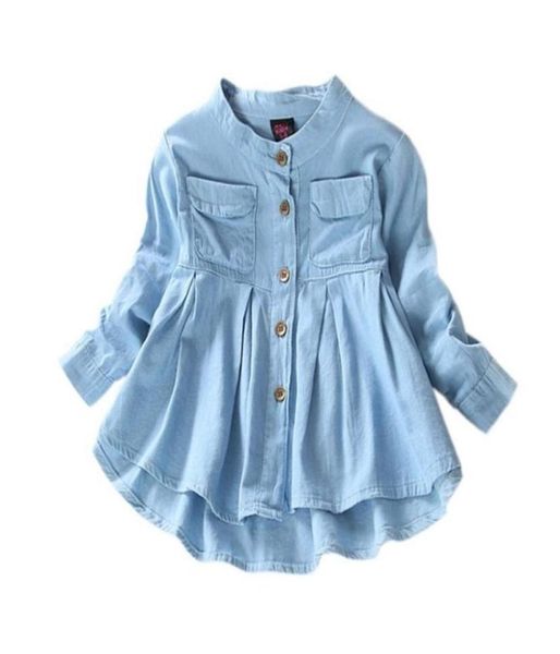 Denim Mädchen Blusen Kleidung Herbst Baby Mädchen Jeans Shirts Solide Jean Kinder Kinder Langarm Mandarin Kragen Mode Voll 220124644110