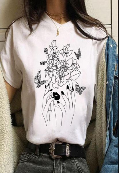 Desenho de linha feminina t camisa design simples topos borboleta flores impresso camisetas femininas verão tshirt bonito feminino tshirts1599700