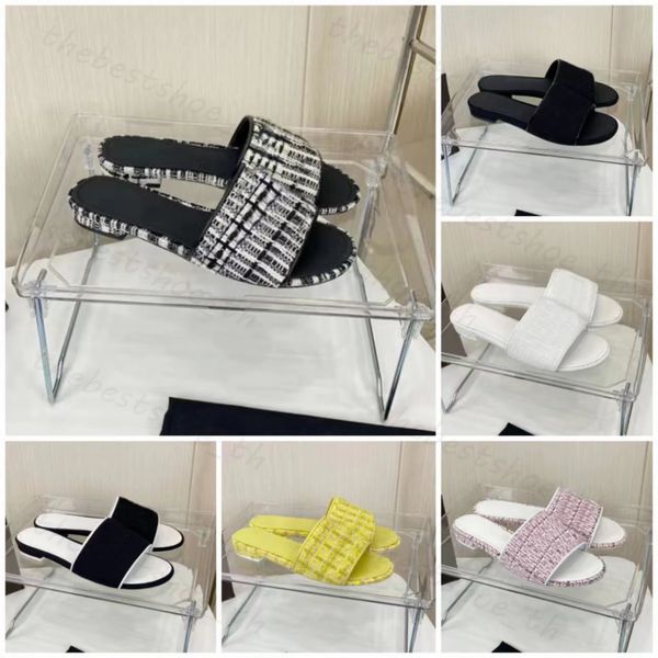 Designer-Hausschuhe für Damen, Tweed-Plateau-Hausschuhe, Sommer-Strand-Flip-Flop-Sandalen, schwarz-weiße Outdoor-Hausschuhe, faule Damen-Loaf-Schuhe mit offenen Zehen