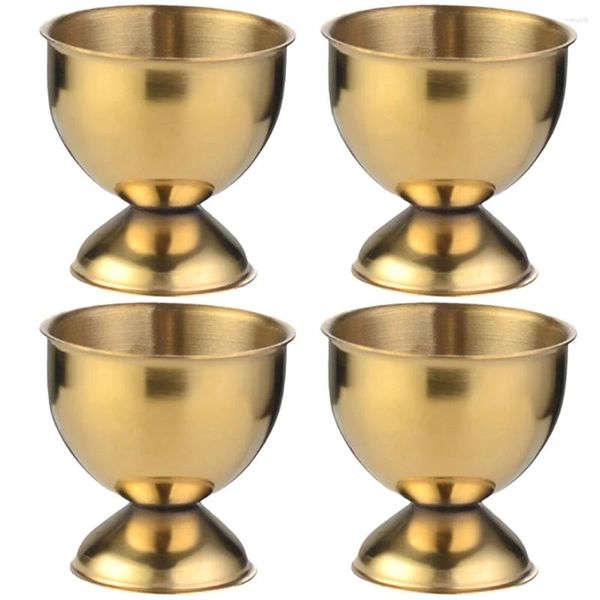 Conjuntos de louça 4 pcs suporte de ovo de aço inoxidável stands copos para ovos cozidos mesa café da manhã (dourado)