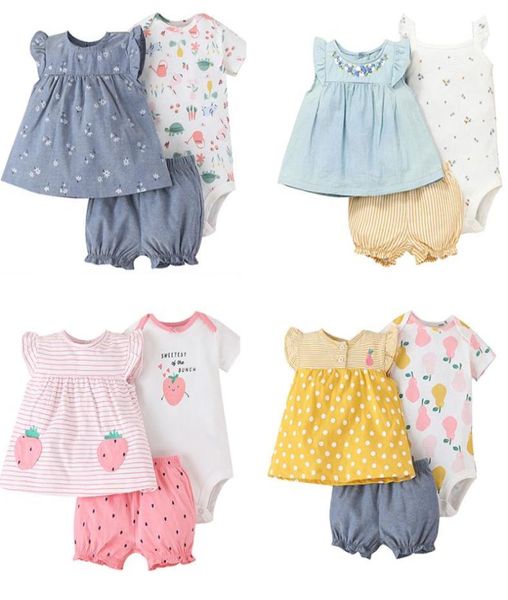 3-teiliges Baby-Kleidungsset für Mädchen, Sommer, Baumwolle, Bodysuit, Oberteile, Shorts, supersüße weiche Bebies, Kinderkleidung, Outfits M151BB1747869