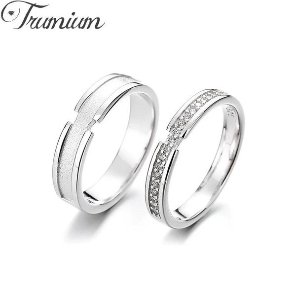 Anéis trumium 999 prata esterlina pura casal anéis de banda grossa para mulheres homens casamento noivado jóias finas gravura livre