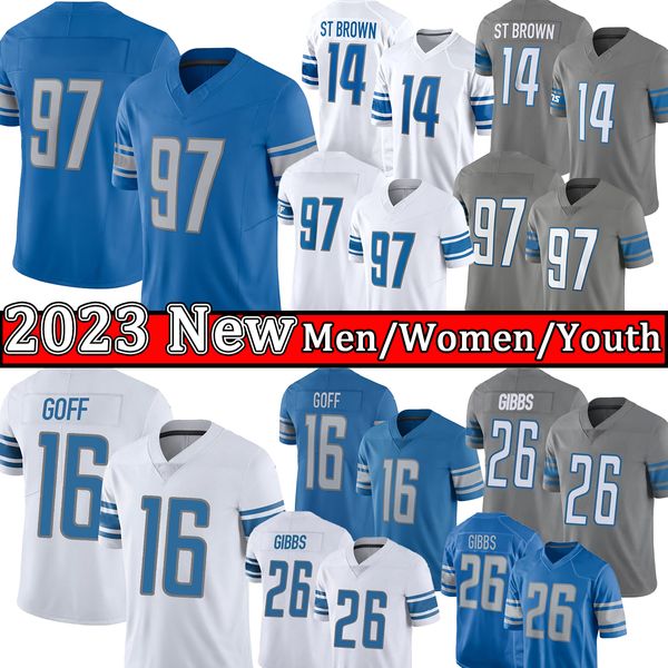 Jared Goff Amon Ra St Brown Fußballtrikots Barry Sanders Herren genähtes Jugend- und Kindertrikot