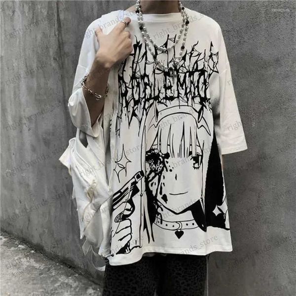 Erkek Tişörtler Moda Kadın Bluz 2023 Harajuku Tees Karikatür Japon Y2K Hip Hop Kısa Kollu Tee Sokak Giyseni Büyük Boy Tişört Gotik Anime T240122