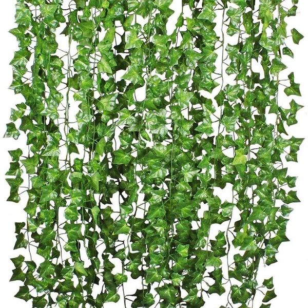 Dekoratif çiçekler yapay liana çelenk ev dekor için ipek asma bitkileri sahte yeşillik sarmaşık yeşil çelenk bluszcz 72 yaprak 2m