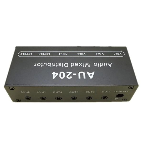 Amplificador au204 misturador de áudio estéreo, distribuidor seletor de sinal, 2 entradas, 4 saídas, 3.5mm, controla individualmente, amplificador de fones de ouvido