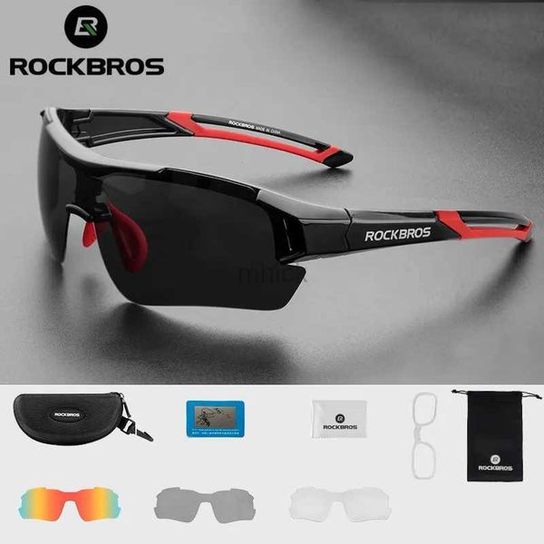 Açık Gözlük Rockbros Polarize Bisiklet Gözlükleri Erkekler Spor Güneş Gözlüğü Yolu MTB Dağ Bisiklet Bisiklet Binicilik Koruma Gözlük Gözlük 5 Lens 240122