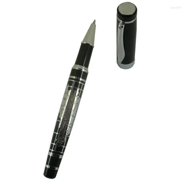 Дизайнерская роскошная черная ручка-ролик 0,5 мм с наконечником для письма с рисунком карты с тиснением, резная металлическая латунь 36 г, тяжелые чернила