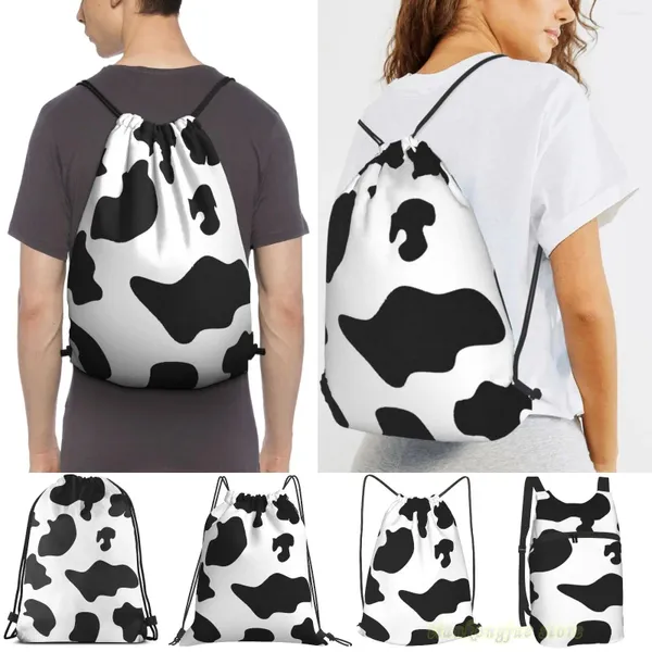 Borse per la spesa Modello di mucca Macchie Stampa animalier Borsa da palestra da viaggio per uomo Borsa da palestra impermeabile con coulisse Donna Fitness Nuoto