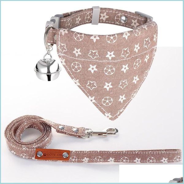 Hundehalsbänder, Leinen, Halsband, Bandanas, Leine-Set, klassisches Design mit alten Blumen, mit Bandana und für kleine Hunde, Katzen, Haustiere, verstellbare Waschung