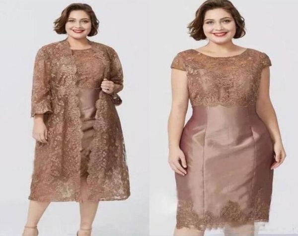 2020 duas peças formal festa wear curto mães vestido ternos plus size feminino vestido de noite na altura do joelho com renda jaqueta6394626