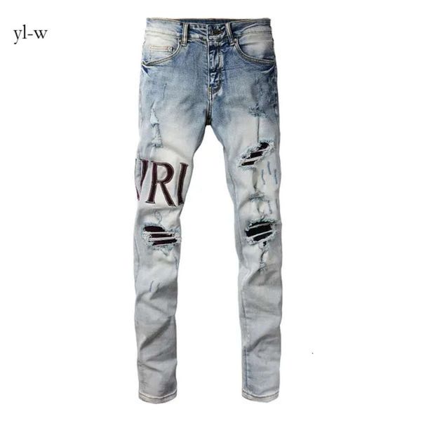 Дизайнерские джинсы мужские с буквенным логотипом бренда White Black Rock Revival Брюки Байкерские брюки Мужские брюки с вышивкой с вышивкой Размер 28-40 Качественный топ 4178
