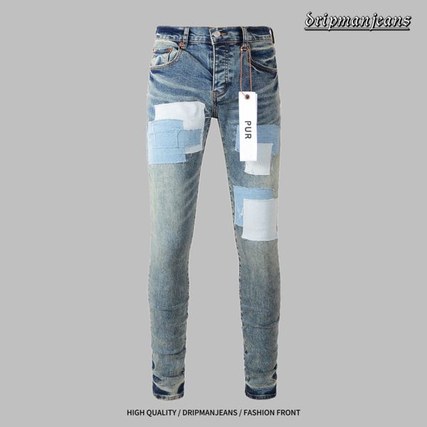 Jeans di marca viola, pantaloni in denim viola, pantaloni in denim da uomo, pantaloni in denim firmati, design di alta qualità, pantaloni sportivi casual da strada, pantaloni antigoccia patchwork retrò.