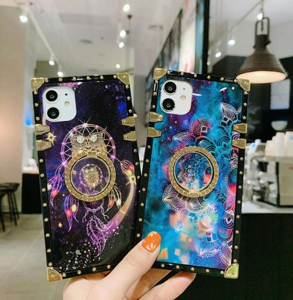 Custodie per telefoni di design quadrato di lusso per iPhone 14 14Plus 14Plus 13 12 11 Pro X XR XS MAX 8 7 Cover con staffa con anello di strass ForSamsu4998870