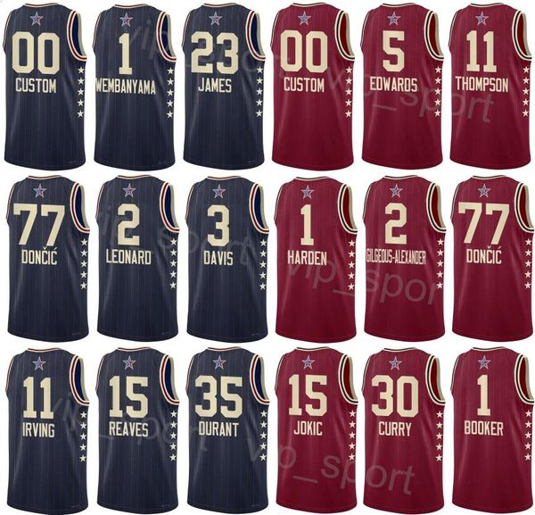 Stampa Basket 2024 All-Star Maglie Donna Gioventù Uomo James Harden 1 Kyrie Irving 11 Anthony Edwards 5 Ja Morant 12 Devin Booker 1 DeAaron Fox 5 Kawhi Leonard 2 Maglia