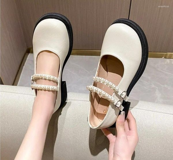 Sapatos de vestido Primavera Outono Couro Mulheres Plataforma Cunhas Square Toe Sola Macia Bombas Brancas Mary Jane Alta Qualidade