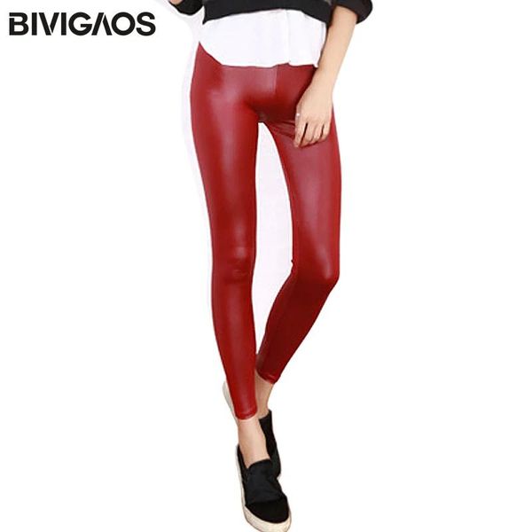 Capris bivigaos mulheres olhar de couro leggings sexy brilhante molhado olhar legging gótico legins punk rock elastano tornozelo calças mallas